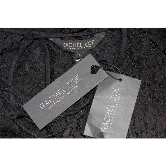 NWT RACHEL ZOE Black Lace Flared Poet Sleeve Corset Tie Mini Dress 4 - Picture 7 of 7